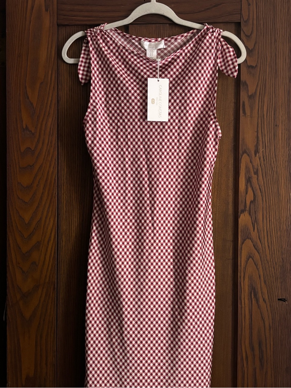NWT CAROLINE CONSTAS Red Gingham Maxi Dress - Picture 4 of 8